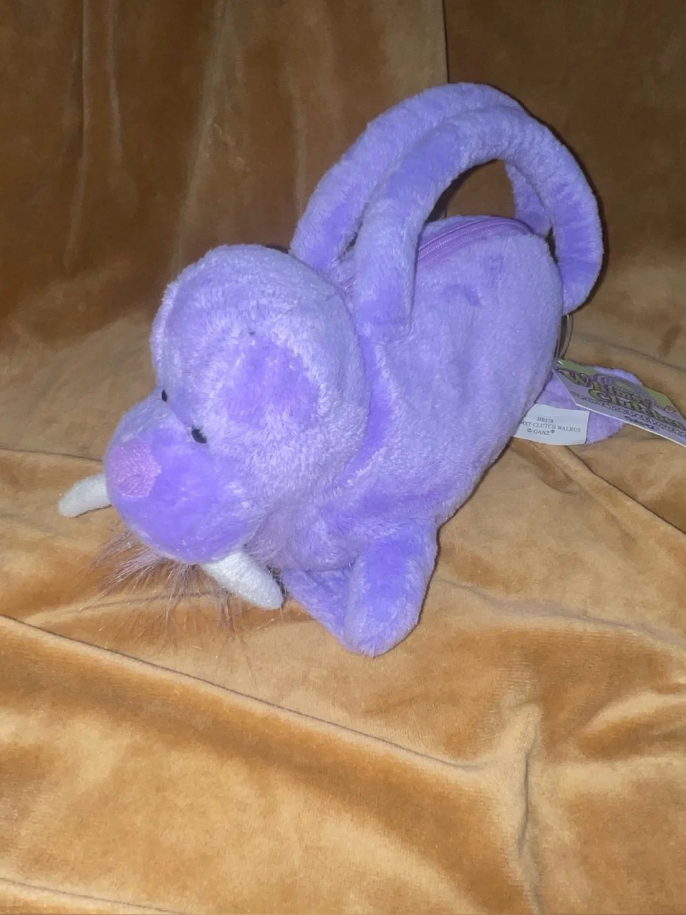 Vintage Ganz Whimsy Clutches Portable Pet Pouches Purple Walrus Plush Purse